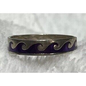VINTAGE STERLING SILVER Purple Ocean Wave RING Sz 7.5 SURFER BOHO BEACHY 3grams
